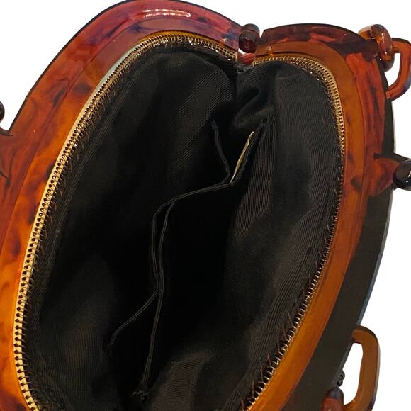 Vintage WHITING & DAVIS Mesh Handbag Tortoise Lucite Chain Kiss Lock Mid Century - Picture 10 of 11